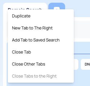The right-click menu of a Domain Search page tab.