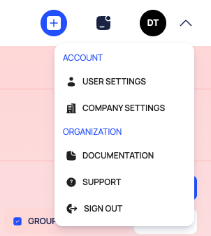 The profile menu open, with SIGN OUT at the bottom.