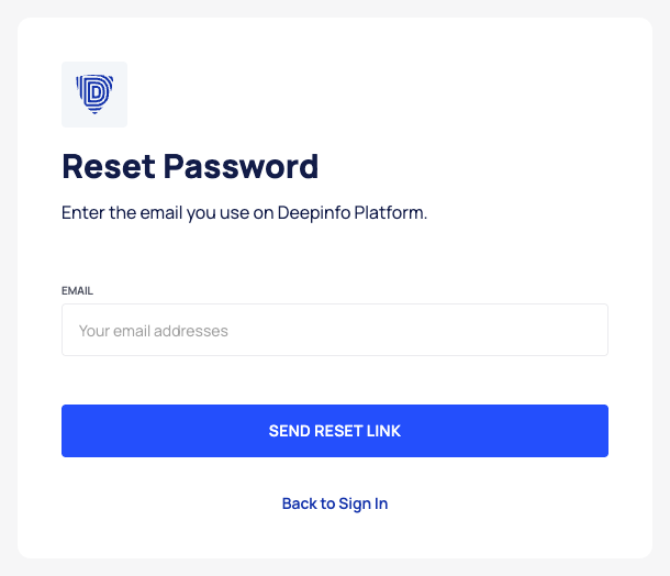 The Reset Password page with the EMAIL field and the SEND RESET LINK button.