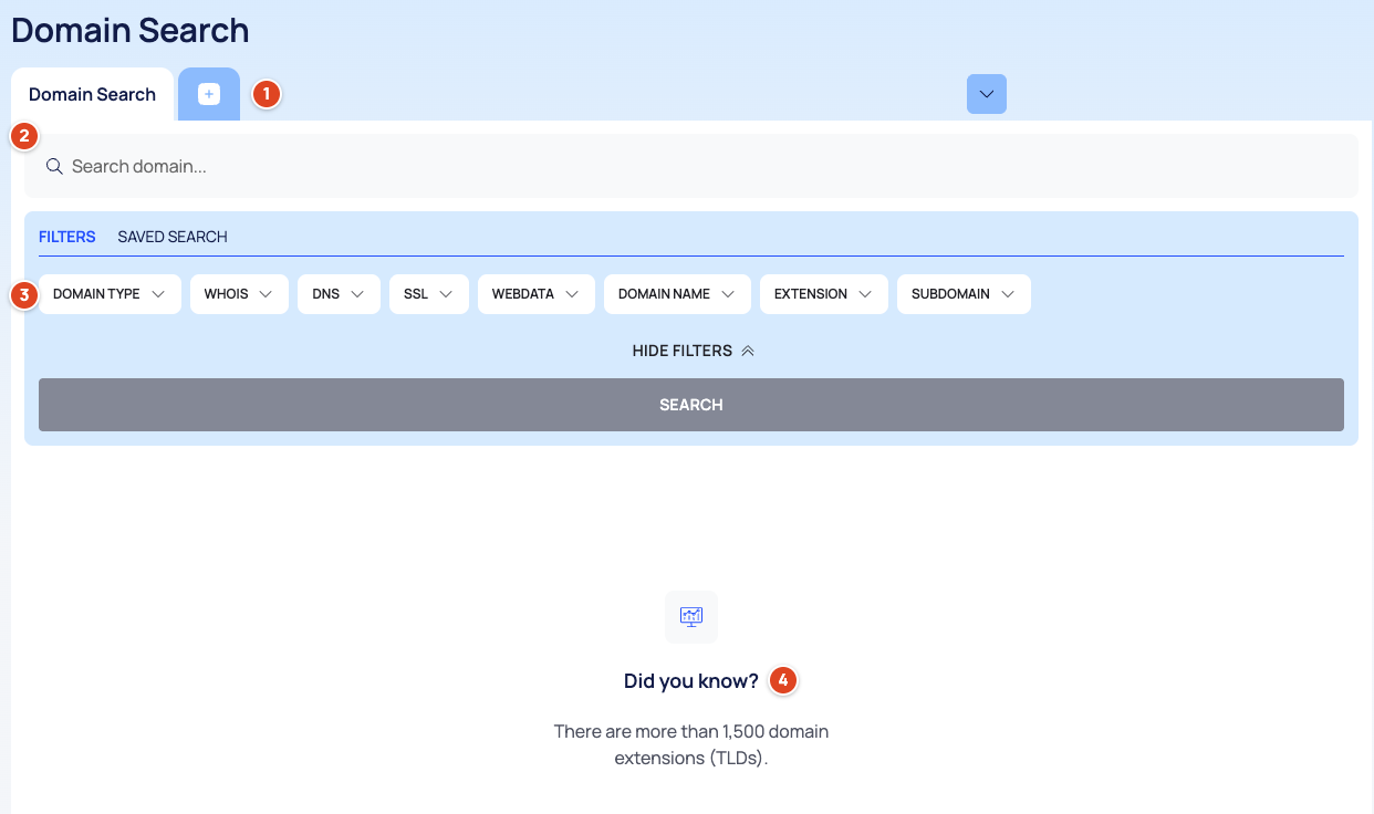Domain Search before the first search, numbered 1 to 4.