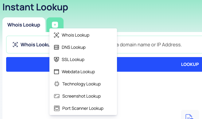 The + menu with the lookup types.
